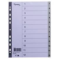 Lyreco numerieke tabbladen, A4, PP,  grijs, 11-gaats, per 12 tabs
