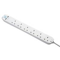 SRGU62N-MP Surge Extension Lead With USB 6-Socket 2m 13A White