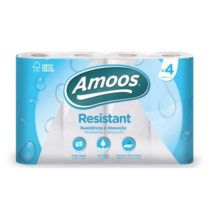 Papel de cocina Amoos - 22 x 24 cm - 2 capas - blanco - Pack de 4 rollos