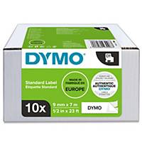 Fita rotulagem Dymo D1 - 9 mm - poliéster - preto sobre branco - Pacote de 10