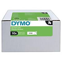 Teksttape Dymo D1, 19 mm, sort/hvid, pakke a 10 kassetter