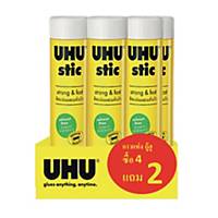UHU White Glue Stick Standard 8.2 Grams Pack of 4+2