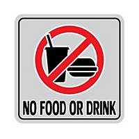 ป้ายสติกเกอร์อะลูมิเนียม  ห้ามรับประทานอาหารและเครื่องดื่ม  15x15 ซม เงิน