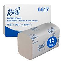 Hand Towels by Scott® - 15 Packs x 340 1 Ply White Hand Towels (6617)