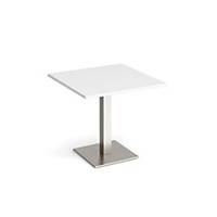 Brescia square table with brushed steel base 800mm White  D&I  Excl NI