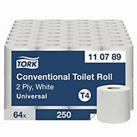 Tork 110789 Kleinrollen Toilettenpapier Weiß T4 2-lagig, 64 Rollen