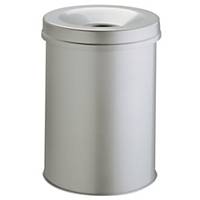 Durable waste bin metal with extinguisherr 15 litres light grey