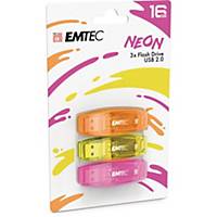 Memoria USB Emtec C410 16 GB 2.0 colori neon - conf. 3