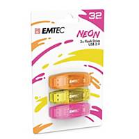 Memoria USB Emtec C410 32 GB 2.0 colori neon - conf. 3