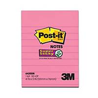 Post It Super Sticky Ruled Notes Neon Pink - 101mm x 76mm