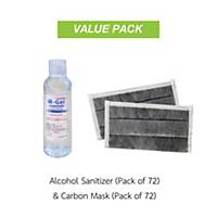 M-GEL Ethyl Alcohol Gel 95 100ml Pack72 and GLOVETEX Carbon Mask CF-114 Pack72