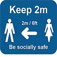 Blue Social Distancing Self Adhesive Sign - Keep 2m/6ft - Pack of 25