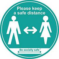 Turquoise Sticker Sign - Please Keep A Safe Distance Label Pack of 25