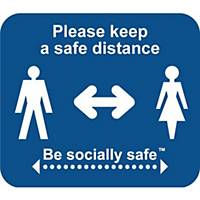 Blue Sticker Sign - Please Keep A Safe Distance Label Pack of 25