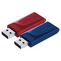 USB klíč Verbatim Slider, 32 GB, 2 kusy, červený/modrý