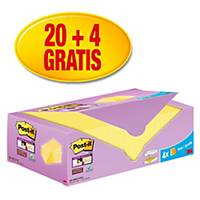 Pack promo Post-it® Super Sticky Notes, jaune canari, 76 x 76 mm, 20+4 GRATUITS