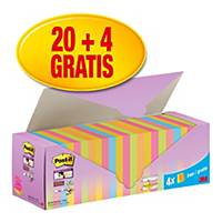 Pack promo Post-it® Super Sticky-Z Notes, 5 couleurs, 76 x 76 mm, 20+4 GRATUITS