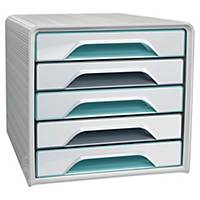 Cep Riviera Smoove Desktop Module, 5-drawers, White and Mint/Grey