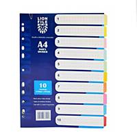 Lion File 10-Tabs Colour Card Paper Index Divider A4 - Pack of 5