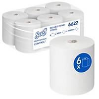 Hand Towels by Scott® - 6 rolls x 300m 1 Ply White Hand Towels (6622)