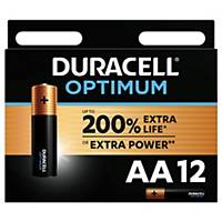Duracell Optimum AA batteries alcalines, par 12