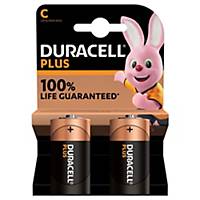 Duracell Plus alcaline batterijen, 100% LR14/C, per 2