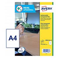 Pack 10 etiquetas adhesivas Avery antimicrobianas - transparentes - 199 x 289 mm