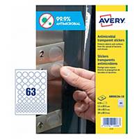 Pack 630 etiquetas adesivas Avery antimicrobianas - transparentes - círculos