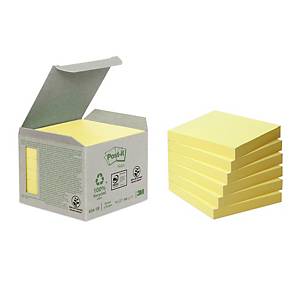 Post-it® Gerecycleerde Notes Canary Yellow™, geel, 76 x 76 mm, per 6 blokken