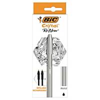 Stylo bille Bic® Cristal Re New, pointe moyenne, noir, + 2 recharges