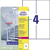 Avery antimikrobiális átlátszó címke, 105 x 148 mm, 4 címke/lap