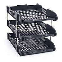 3 Tier A4 Letter Tray with Steel Riser Black