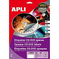 Caja de 50 etiquetas CD/DVD blanca opaca APLI con diámetro 117 mm