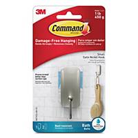 3M BATH33 Command Small Satin Nickel Hook (Holds up to 450g) w/Waterproof Strip