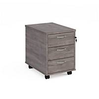 Mobile 3 drawer pedestal with silver handles 600mm deep Grey OakDel Only Excl NI