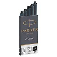 Parker Quink Long Fountain Pen Ink Refill Cartridges, Black, 5 Pack