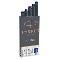 Pack de 5 cartuchos para caneta de tinta permanente apagável Quink Parker - azul