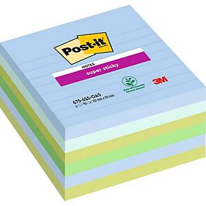 Post-it® Super Sticky Notes, 101 x 101 mm, 6 blocs de 90 feuilles, Oasis Colour