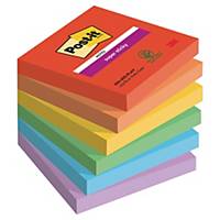 Post-it® Super Sticky Notes Playful Collection, 76mm x 76mm, 6 Pads of 90 Sheets