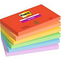 Post-it® Super Sticky Notes, 76 x 127 mm, 6 blocs de 90 feuilles, Playful Colour