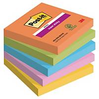 Post-it® Super Sticky Notes Boost Collection, 76mm x 76mm, 5 Pads of 90 Sheets