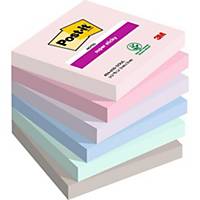 Post-it® Super Sticky Notes, 76 x 76 mm, 6 blocs de 90 feuilles, Soulful Colour