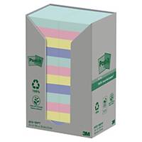 Post-it® Recycling Notes Assorted Colours, 38mm x 51mm, 24 Pads of 100 Sheets