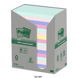 Post-it® Gerecycleerde Notes pak, pastelkleuren, 76 x 127 mm, per 16 blokken
