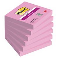 Karteczki Post-it Super Sticky, różowe, 76x76mm, 6 bloczków po 90 kartek
