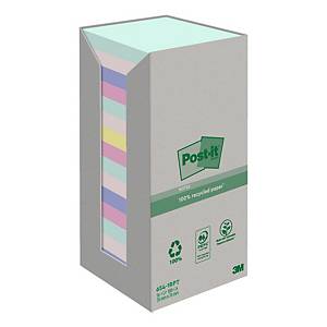 Post-it® Gerecycleerde Notes pak, pastelkleuren, 76 x 76 mm, per 16 blokken