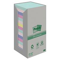 Recykl. samolep. bločky Post-it® 654, 76x76 mm, barvy, bal. 16 bločk/100 líst