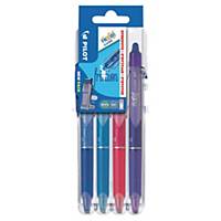 Pilot FriXion Clicker pen, uitwisbaar, medium, assorti kleuren, pak van 4