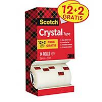 Scotch® Crystal Transparant plakband 600, 19 mm x 33 m, voordeelpak 12+2 GRATIS