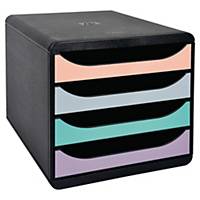 Exacompta Big Box Schubladenbox, 4 Schubladen, schwarz/Pastellfarben